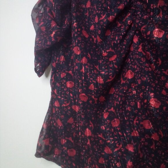 Express Blouse Shirt Women S 1/2 Gathered Sleeves Lined Pattern Red Black - Picture 5 of 15